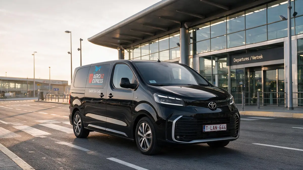 Van Aero62 Express devant le terminal des départs de Brussels Airport